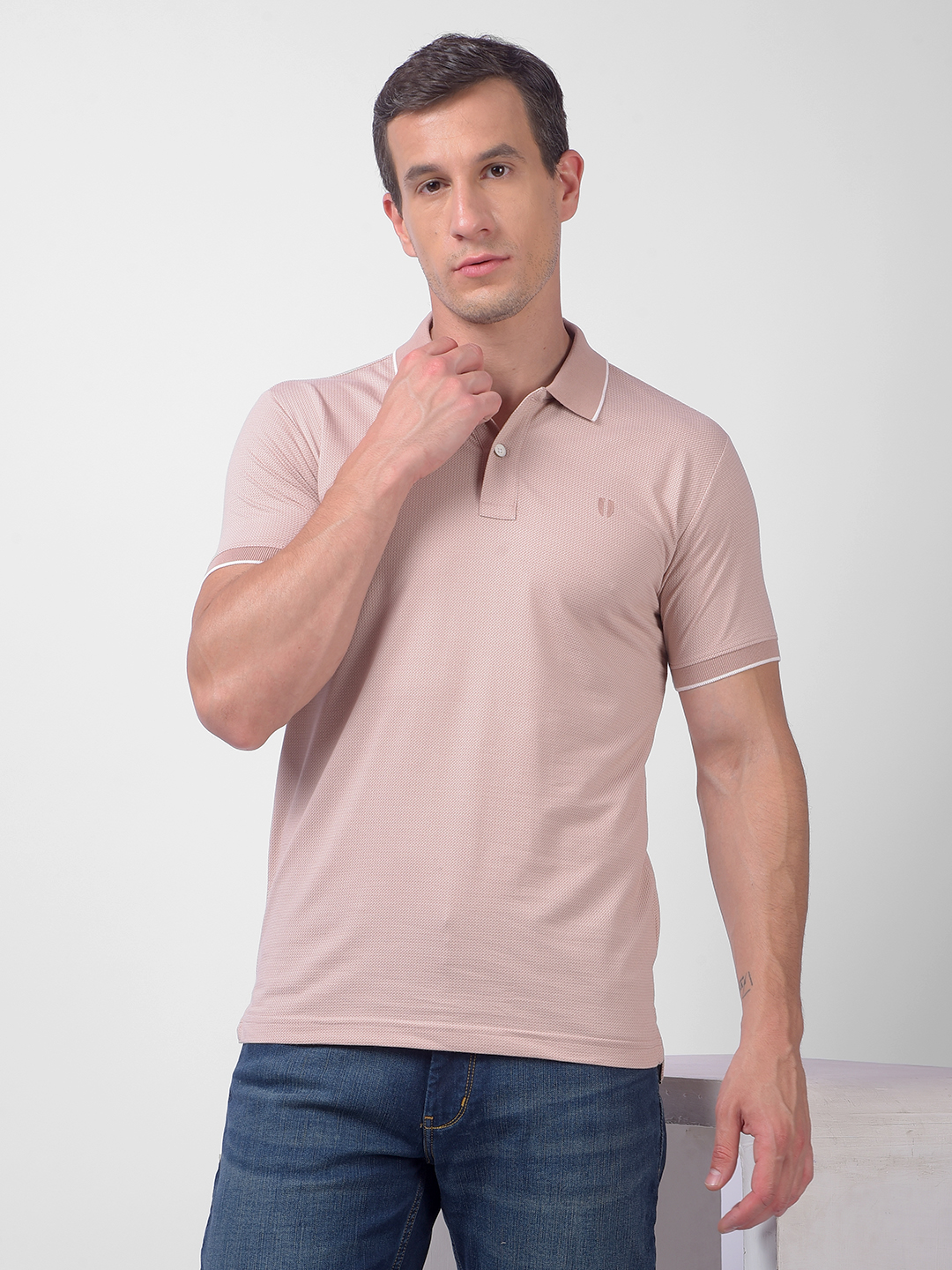 Numero Uno Men Beige Polo Neck T-Shirt